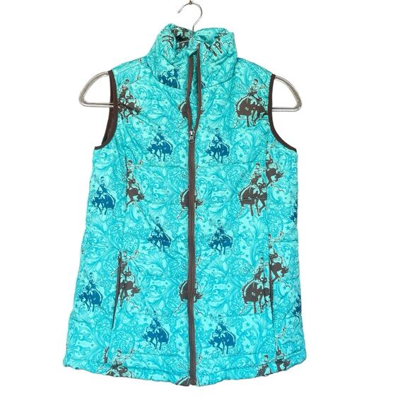 Cheekys Womens Puffer Vest Small Full Zip Horse Equestrian Ranch Cowgirl Rodeo - Picture 1 of 14